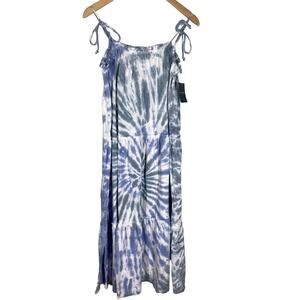 Lucky Brand Blue Tiered Tie Dye Midi Dress Womens Size Small Bohemian Beachy